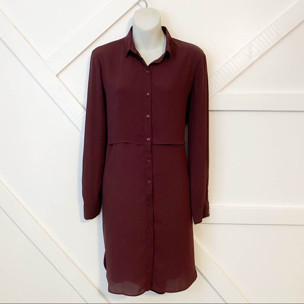 Mango Burgundy Button-Up Dress